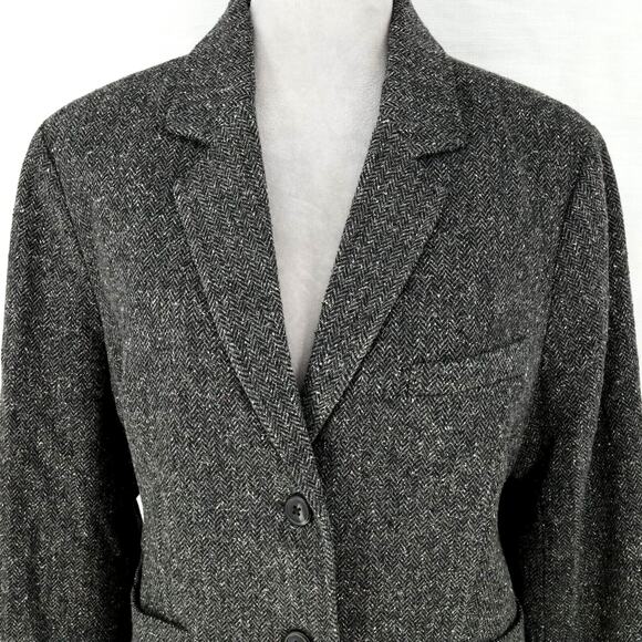 LL Bean Jacket Petites XLP PXL Gray Herringbone Wool Silk Buttons Lined Pockets - Picture 7 of 16
